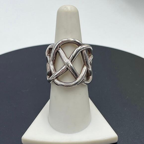 Israel Sterling Silver Wide Crisd Cross Ring  Sz 8 - Picture 1 of 8